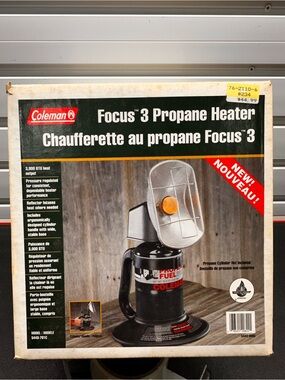 New sealed Coleman Focus 3 Propane Heater - Black with Silver Reflector